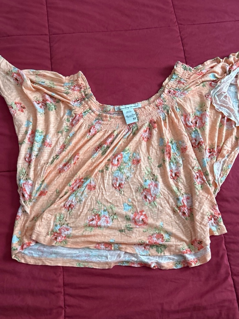 American Rag Peach Floral Off-Shoulder Blouse